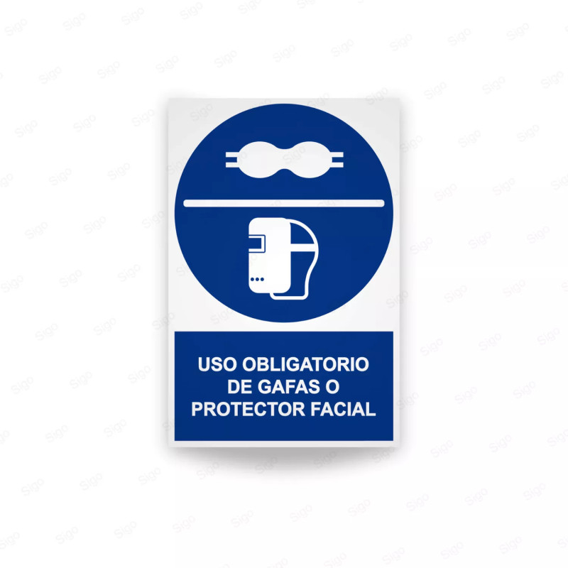 Rótulo de Obligación - Uso obligatorio de gafas o protector facial | Cod. OB-162, Señales de Obligación
