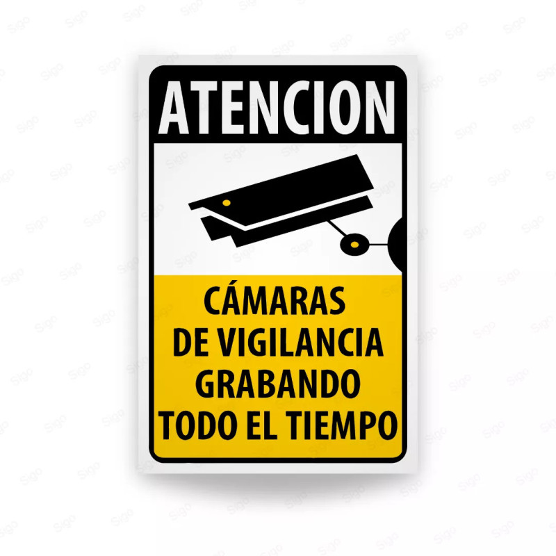 Rótulo Cámara de Seguridad - "Atención, Camaras de Vigilancia Grabando Todo el Tiempo" | SEGU - 7, Señalización Seguridad y Vigi