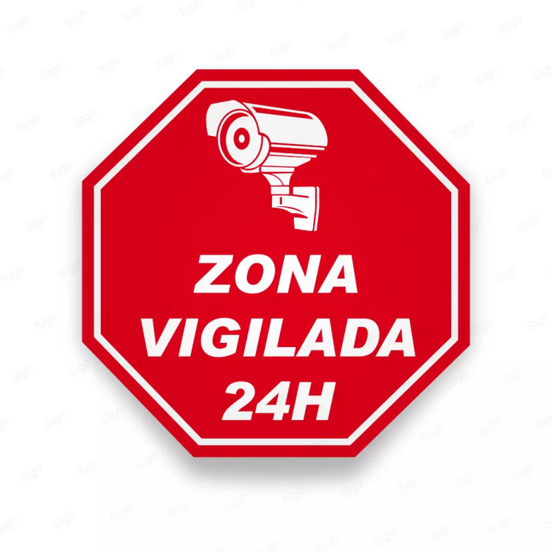 Rótulo Cámara de Seguridad - "Octógono Rojo Zona Vigilada 24 Horas" | SEGU - 13, Señalización Seguridad y Vigilancia