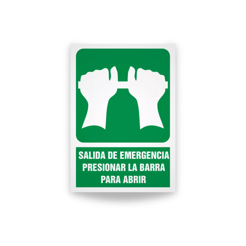 Rotulo de ruta de evacuacion  - Salida de emergencias presionar la barra para abrir | Cod. EV-821 Señalización Seguridad