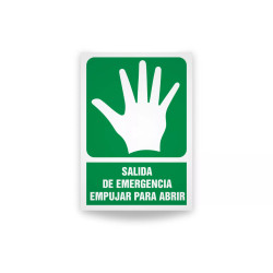 Rotulo de ruta de evacuacion- Salida de emergencia empujar para abrir  | Cod. EV-825 Señalización Seguridad Industrial
