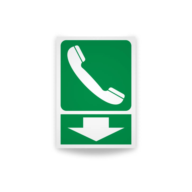 Rotulo de ruta de evacuacion  -  Telefono de emergencia flecha para abajo| Cod. EV-872  Señalización Seguridad Industrial