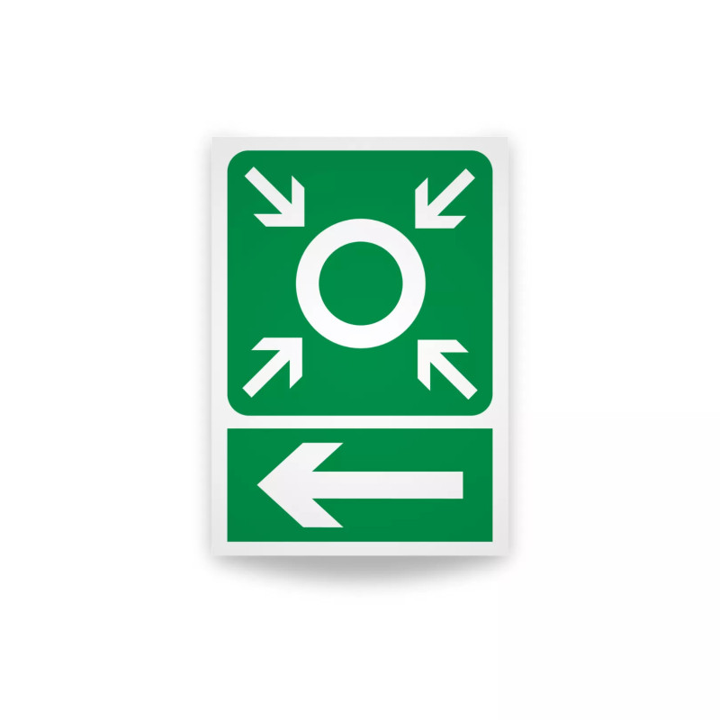 Rotulo de ruta de evacuacion - Punto de reunion flecha lado izquierda| Cod. EV-879 Señalización Seguridad Industrial
