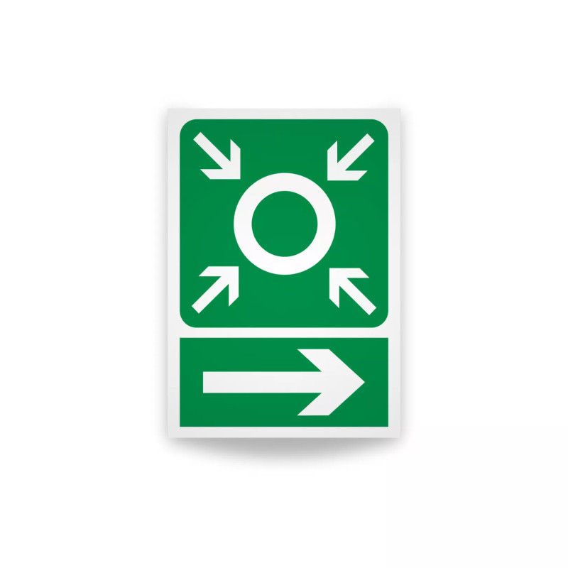 Rotulo de ruta de evacuacion  - Punto de reunion flecha derecha| Cod. EV-880 Señalización Seguridad Industrial
