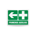 Rotulo de ruta de evacuacion  - Primeros auxilios flecha izquierda | Cod. EV-888 Señalización Seguridad Industrial