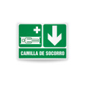 Rotulo de ruta de evacuacion  - Camilla de socorro flecha abajo | Cod. EV-890 Señalización Seguridad Industrial