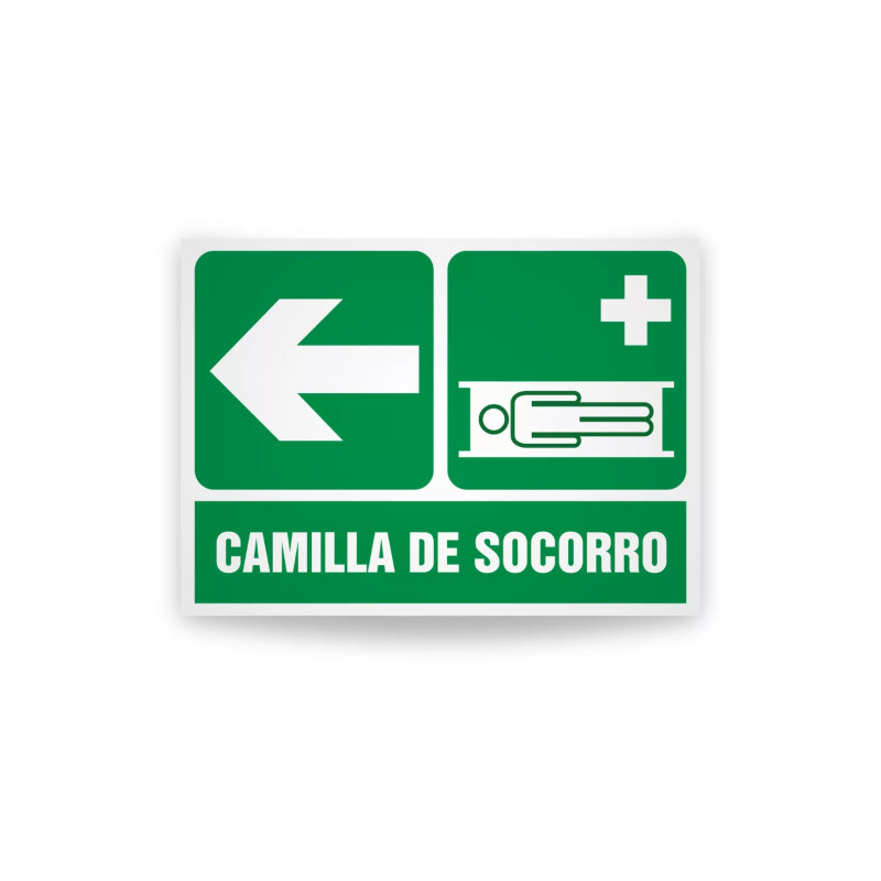 Rotulo de ruta de evacuacion - Camilla de socorro flecha izquierda|Cod.EV-891 Señalización Seguridad Industrial