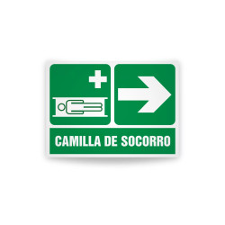 Rotulo de ruta de evacuacion  -  Camilla de socorro flecha derecha| Cod. EV-892 Señalización Seguridad Industrial