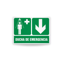Rotulo de ruta de evacuacion - Ducha de emergencia flecha abajo| Cod. EV-893 Señalización Seguridad Industrial