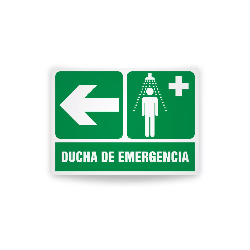 Rotulo de ruta de evacuacion  - Ducha de emergencia flecha izquierda| Cod. EV-894 Señalización Seguridad Industrial