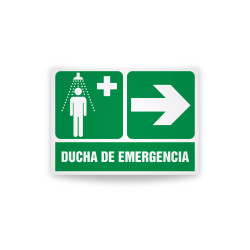 Rotulo de ruta de evacuacion - Ducha de emergencia flecha derecha| Cod. EV-895 Señalización Seguridad Industrial
