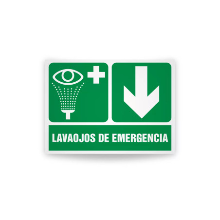 Rotulo de ruta de evacuacion - Lavaojos de emergencia flecha abajo| Cod. EV-896 Señalización Seguridad Industrial