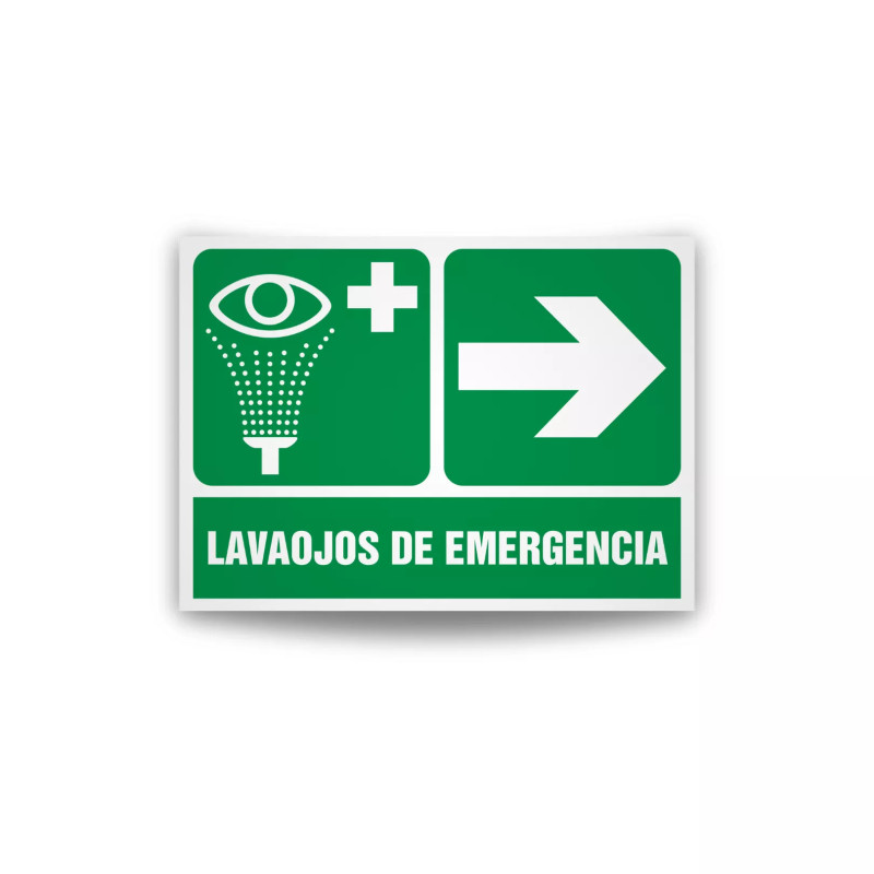 Rotulo de ruta de evacuacion - Lavaojos flecha derecha| Cod. EV-898 Señalización Seguridad Industrial