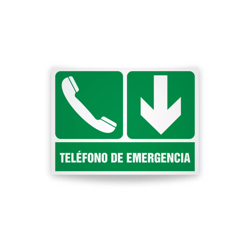 Rotulo de ruta de evacuacion - Telefono de emergencia flecha para abajo | Cod. EV-899 Señalización Seguridad Industrial