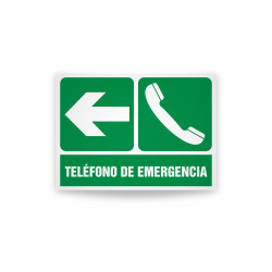 Rotulo de ruta de evacuacion  - Telefono de emergencia flecha izquierda| Cod. EV-900 Señalización Seguridad Industrial