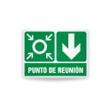 Rotulo de ruta de evacuacion - Punto de reunion flecha abajo | Cod. EV-902 Señalización Seguridad Industrial