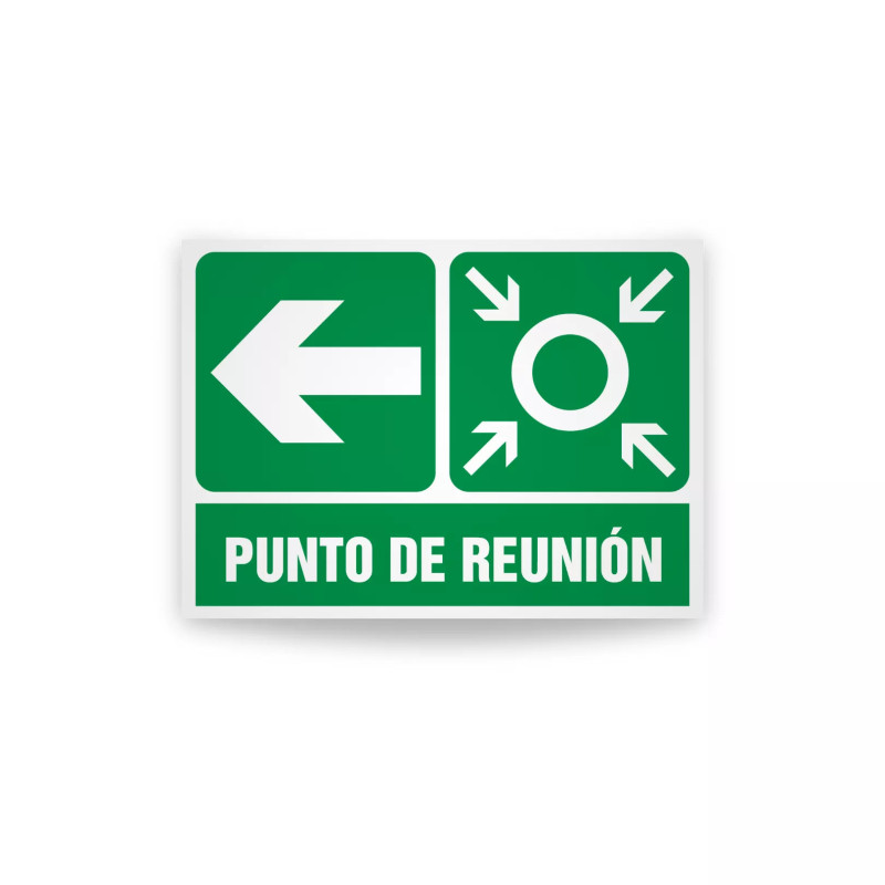 Rotulo de ruta de evacuacion - Punto de reunion flecha izquierda| Cod. EV-903 Señalización Seguridad Industrial