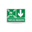 Rotulo de ruta de evacuacion - Punto de encuentro flecha abajo| Cod. EV-905 Señalización Seguridad Industrial