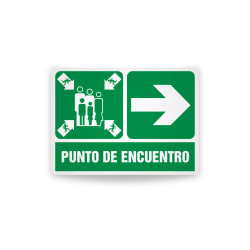 Rotulo de ruta de evacuacion - Punto de encuentro flecha derecha|Cod.  EV-907 Señalización Seguridad Industrial