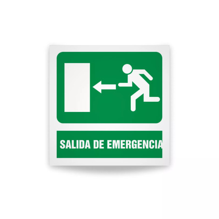 Rotulo de ruta de evacuacion  - Salida de emergencia izquierdo | Cod. EV-910. Señalización Seguridad Industrial