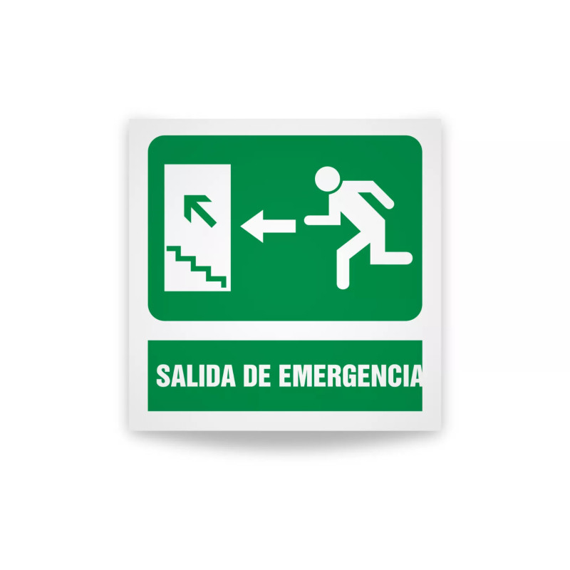 Rotulo de ruta de evacuacion  - Salida de emergencia gradas lado izquierdo| Cod. EV-930 Señalización Seguridad Industrial
