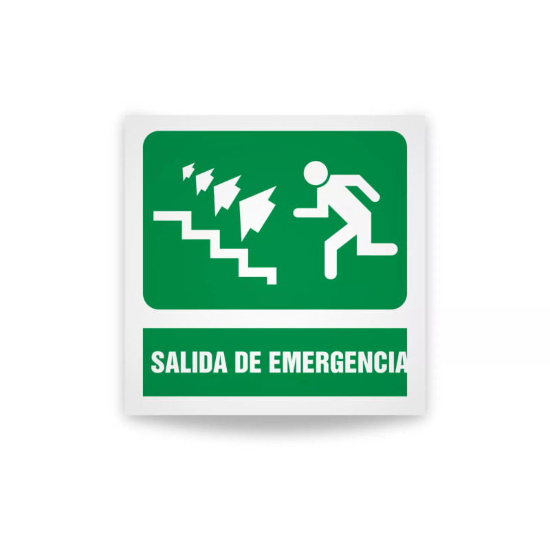 Rotulo de ruta de evacuacion - Salida de emergencia arriba lado izquierdo|Cod. EV-938 Señalización Seguridad Industrial