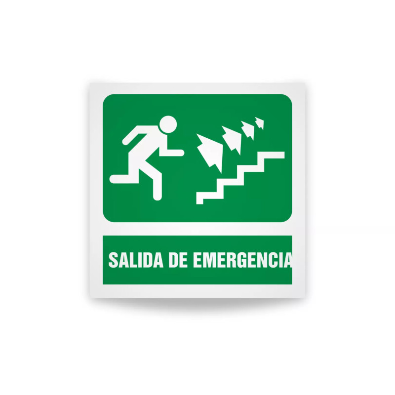 Rotulo de ruta de evacuacion  - Salida de emergencia gradas lado derecho| Cod. EV-939 Señalización Seguridad Industrial