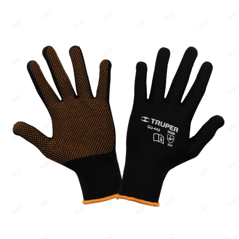 Guantes de Poliéster con Puntos de PVC en Palma, M, Protección de Manos