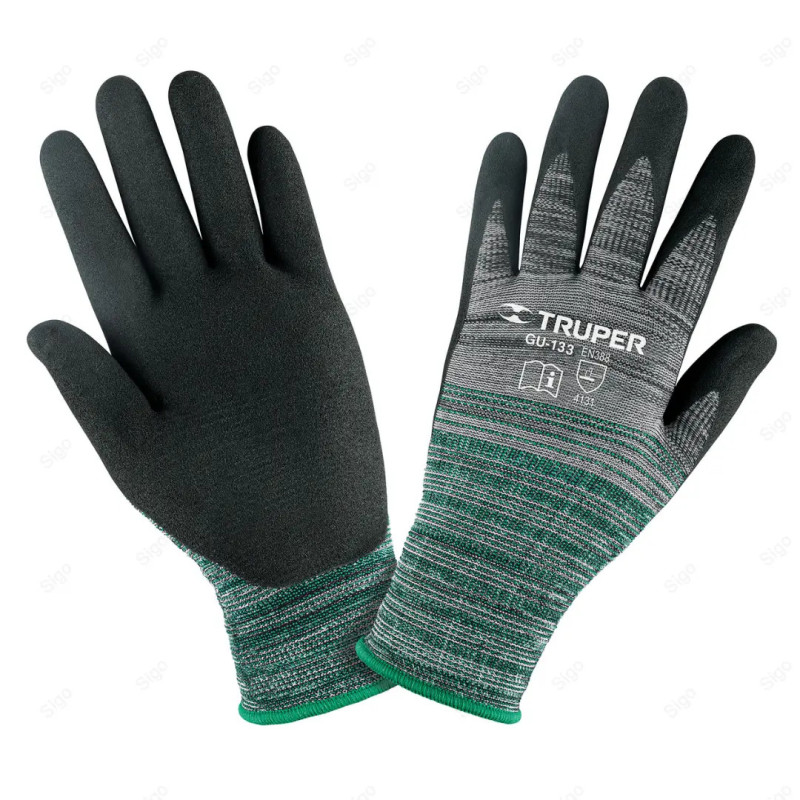 Guantes de Nylon Recubiertos de Nitrilo Arenoso, G, Protección de Manos