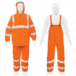 Conjunto Impermeable Doble Capa con Reflejante, Naranja, G, PVC, Ropa Impermeable
