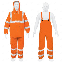 Conjunto Impermeable Doble Capa con Reflejante, Naranja, S, PVC, Ropa Impermeable