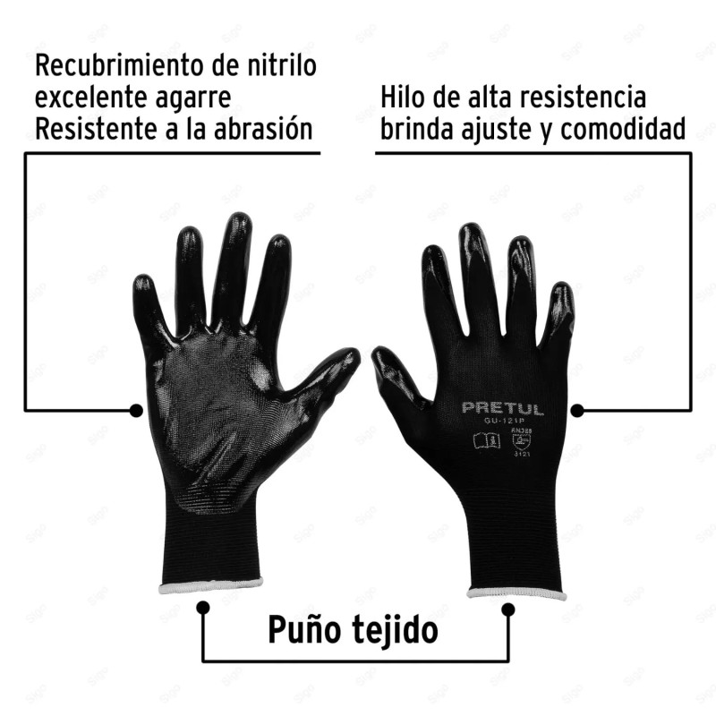 Guantes de Nylon Recubiertos de Nitrilo, Diferentes Tallas, Equipo de Protección y Seguridad Industrial