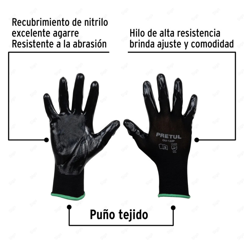 Guantes de Nylon Recubiertos de Nitrilo, Diferentes Tallas, Equipo de Protección y Seguridad Industrial