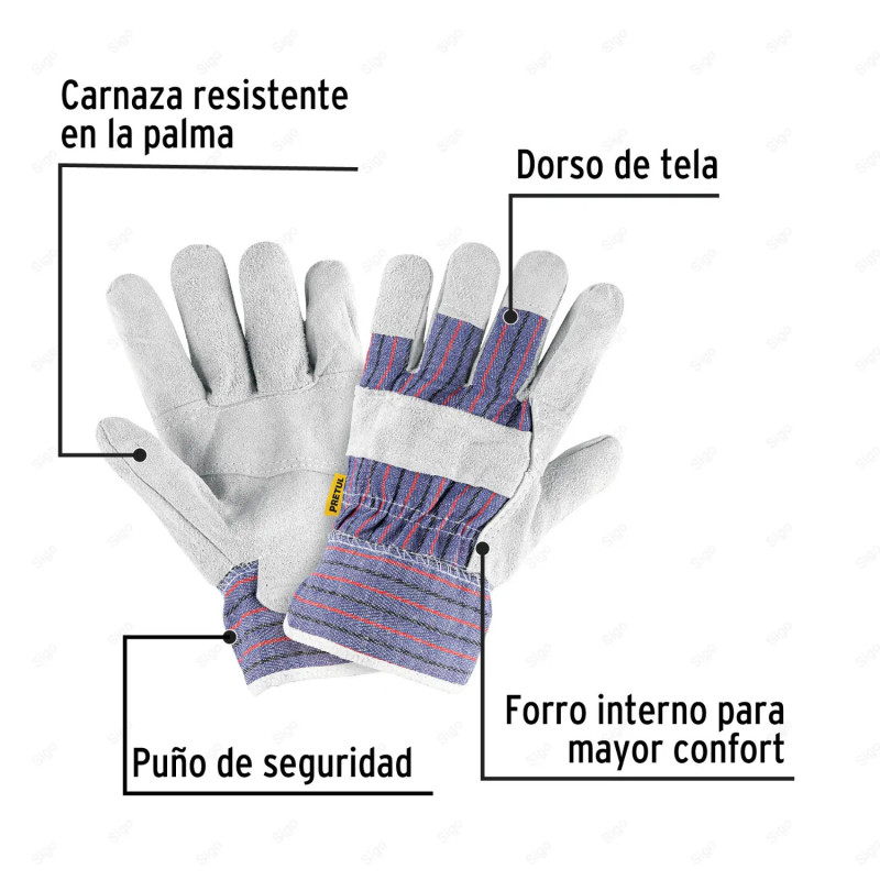 Guantes de Carnaza y Loneta, Unitalla, Equipo de Protección y Seguridad Industrial