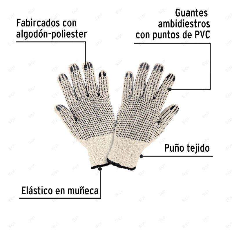 Guantes de Algodón con Puntos de PVC en Palma y Dorso, Unitalla, Equipo de Protección y Seguridad Industrial