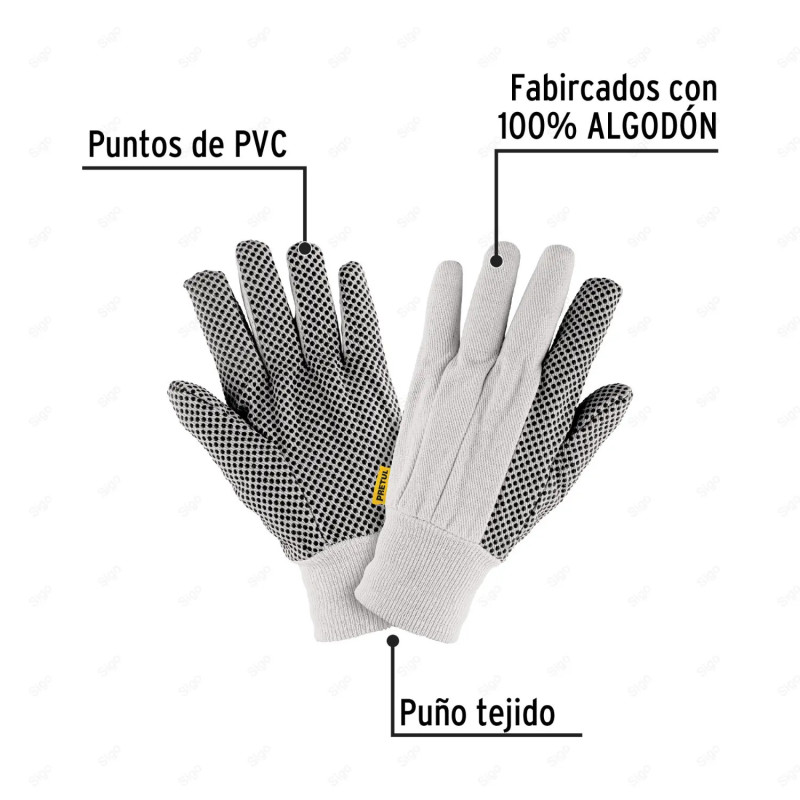 Guantes de Algodón con Puntos PVC en Palma, Unitalla, Equipo de Protección y Seguridad Industrial