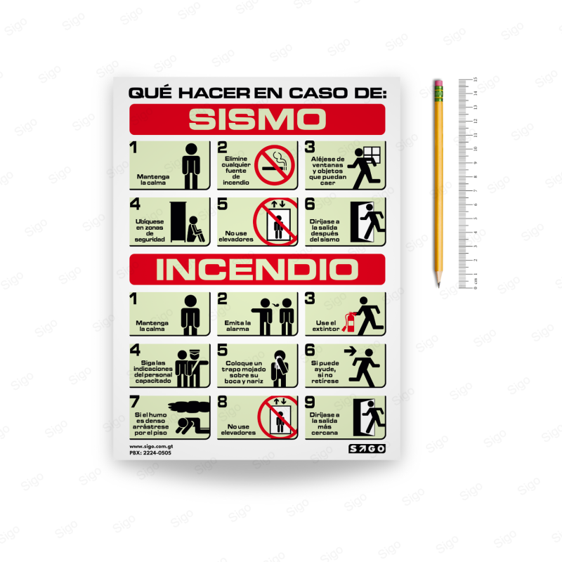 Rótulo ¿Que hacer en caso de sismo e incendio?, Rótulos y Señalética