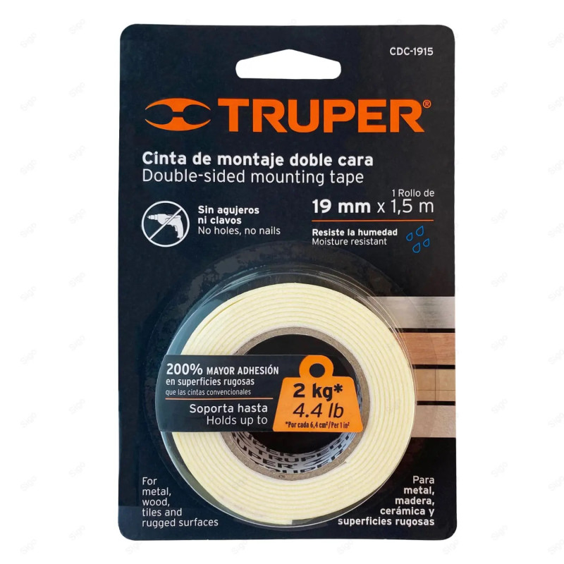 ▶︎ Cinta doble cara (Crema) de 19 mm x 1.5 m | TRUPER
