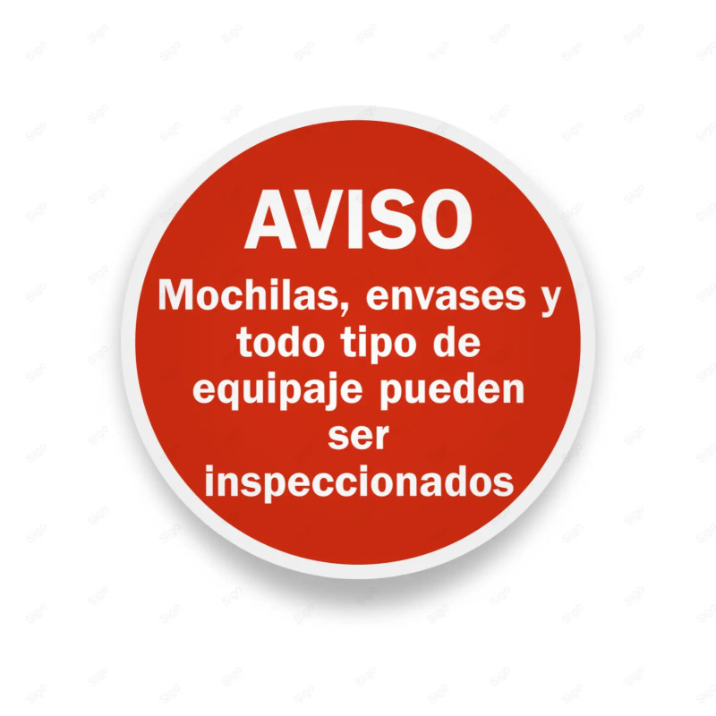 Rótulo de Aviso - Mochilas y todo equipo puede ser inspeccionado | Cod. AVI-02, Rótulos de Aviso