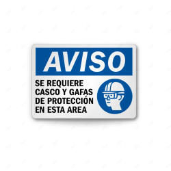 Rótulo de Aviso - Se requiere casco y gafas de protección en esta área | Cod. AVI-18, Rótulos de Aviso