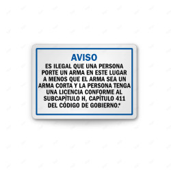 Rótulo de Aviso - Es ilegal que una persona porte arma en este lugar | Cod. AVI-19, Rótulos de Aviso