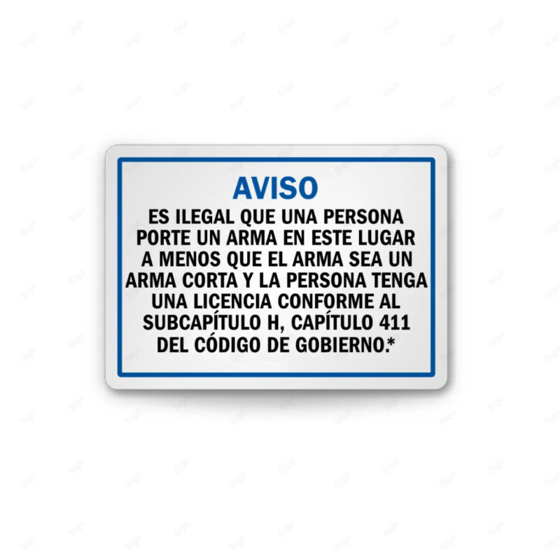 Rótulo de Aviso - Es ilegal que una persona porte arma en este lugar | Cod. AVI-19, Rótulos de Aviso