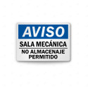 Rótulo de Aviso - Sala de mecánica no almacenaje permitido | Cod. AVI-20, Rótulos de Aviso