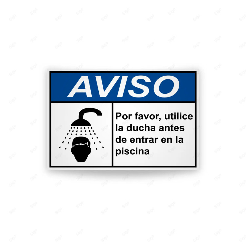 Rótulo de Aviso - Utilizar Duchas Antes de entra a la Piscina | Cod. AVI-01, Rótulos de Aviso
