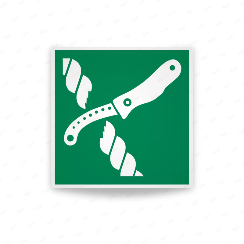 Rotulo de Rescate - Cuchillo para equipo de balsa salvavidas | Cod. E0033 ISO 7010