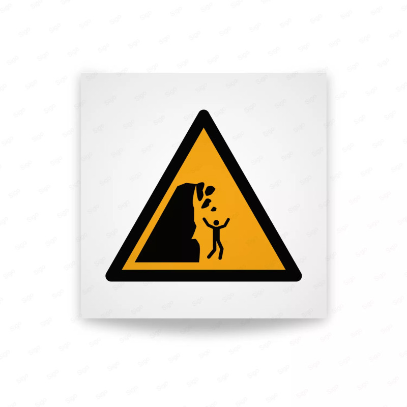 Rotulo Advertencia - Aviso de desprendimiento de rocas desde acantilado inestable| Cod. W0053 ISO 7010