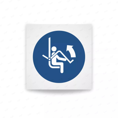 Rotulo obligacion -  Abrir la barra de seguridad del telesilla|Cod. M0034 ISO 7010