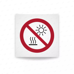 Rotulo prohibicion - No exponer a la luz solar directa ni a una superficie caliente.|Cod. P0068 ISO 7010