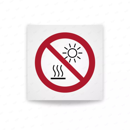 Rotulo prohibicion - No exponer a la luz solar directa ni a una superficie caliente.|Cod. P0068 ISO 7010