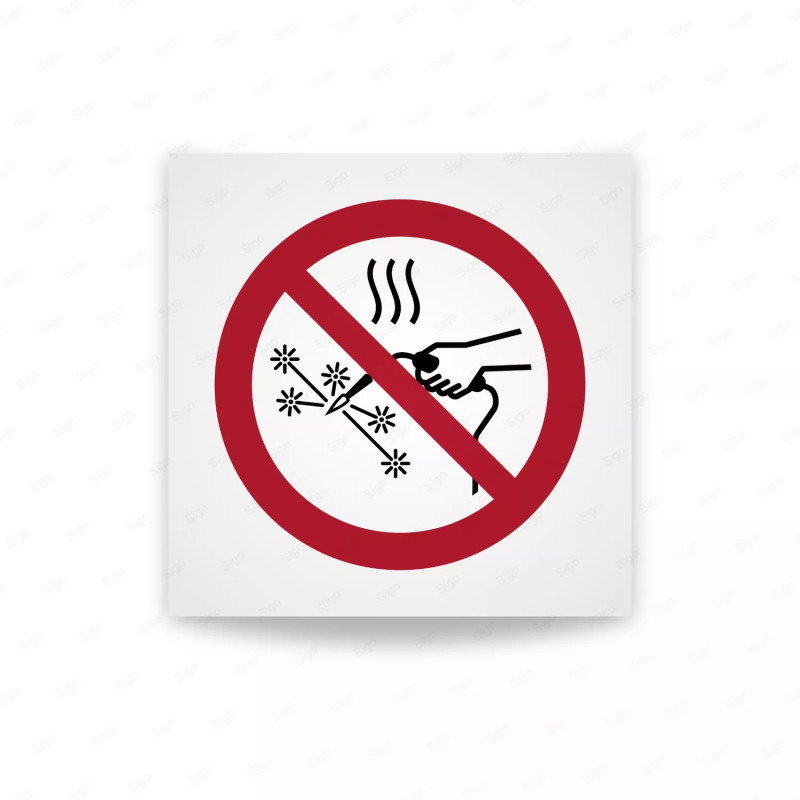 Rotulo prohibicion - Prohibido el trabajo en caliente |Cod. P0039 ISO 7010